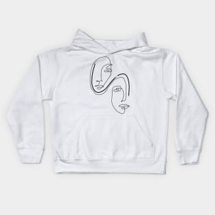 One line art of two faces Kids Hoodie